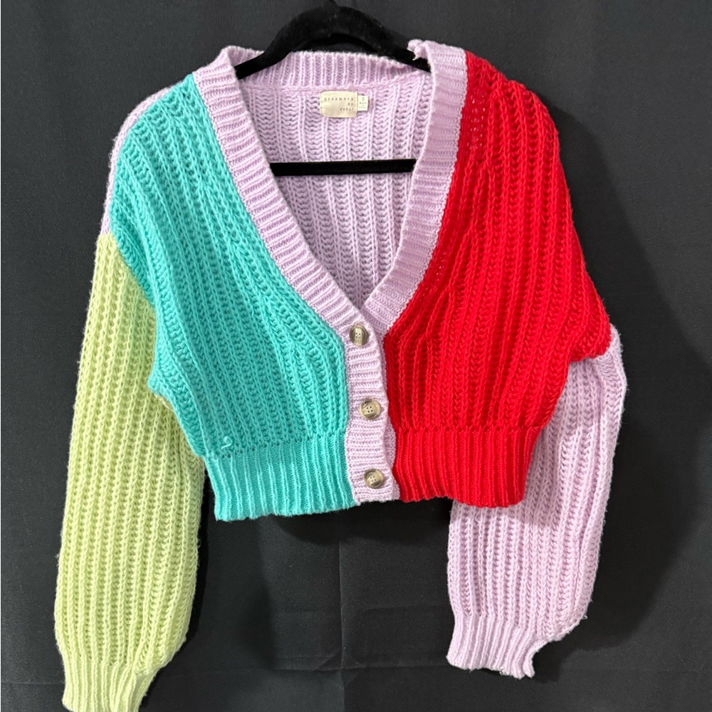 Dreamers Colorblock Cropped V-Neck Cardigan - Mint, Red, Lavender, Lime